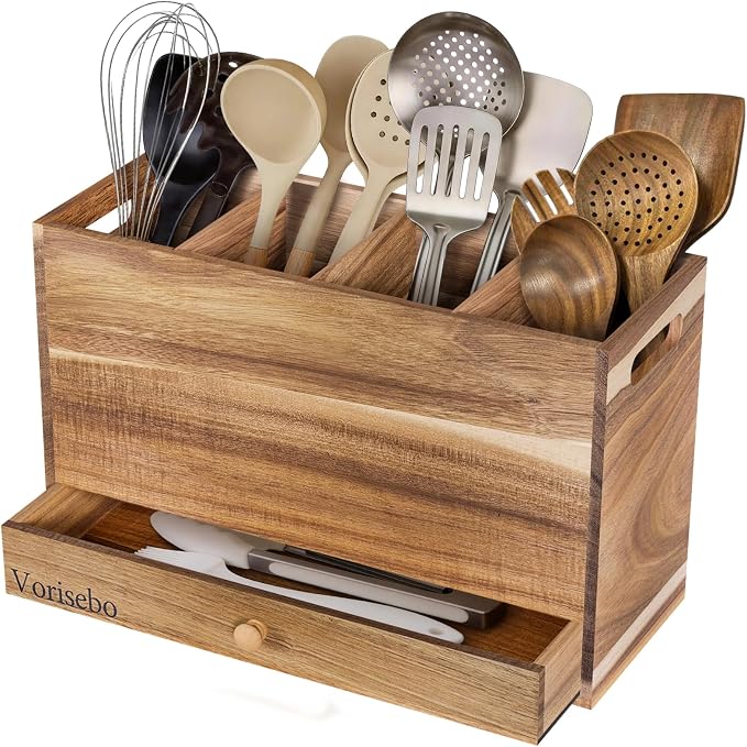 Acacia Wood Kitchen Utensil Holder by Vorisebo