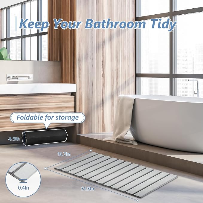 AWW Foldable Stone Bath Mat, Quick Dry Diatomaceous Earth Bath Mat - Image 5