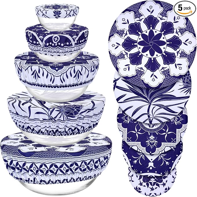 5 Pieces Bowl Covers Reusable, 5 Size Elastic Cloth Bowl Covers by Revahope