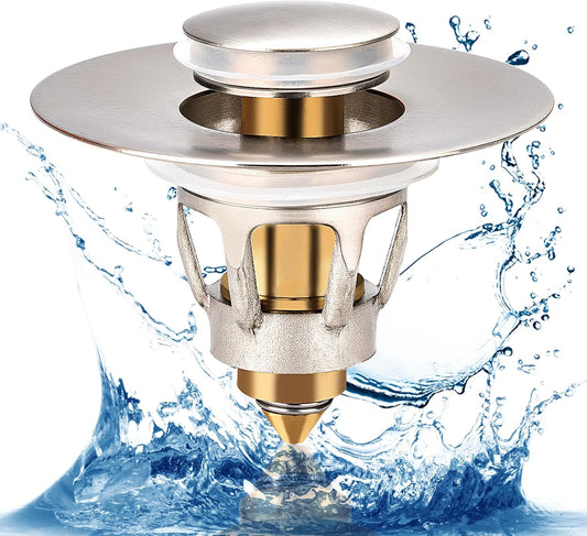 Three colors Brushed Nickel Bathroom Sink Stopper, 1.1-1.5" Bathroom Sink Drain Strainer, Universal WashBasin Pop Up Drain Stopper, Bounce Core Push Type Sink Plug, Anti-Clogging (1PCS)