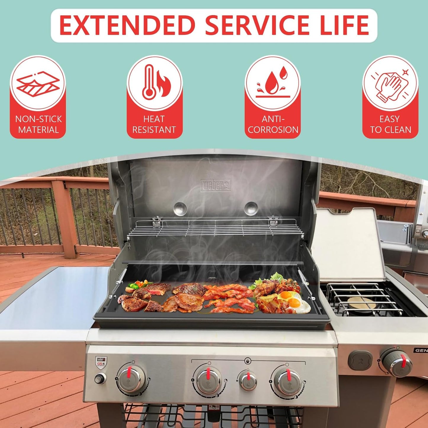 6788 Full Size Griddle Insert for Weber Genesis II 300 Series Gas Grills E330 S310 S335 E325 E315 EX315 E310 S315 EX335 SX335, Carbon Steel Flat Top Griddle for Weber Genesis II LX S/E-340 Grill Parts