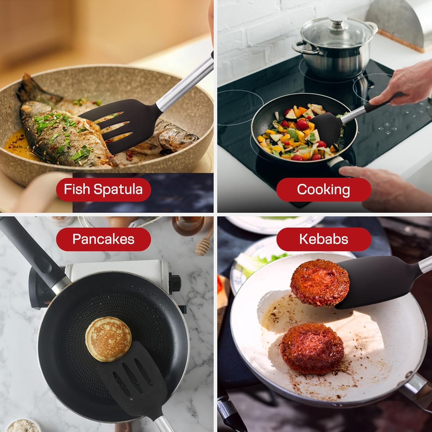 Silicone Spatula Set - Pack of 2 Non Stick Slotted Kitchen Spatulas, Heat Resistant Silicone Turner for Frying, Baking, BPA-Free, Slotted Spatula for Nonstick Cookware