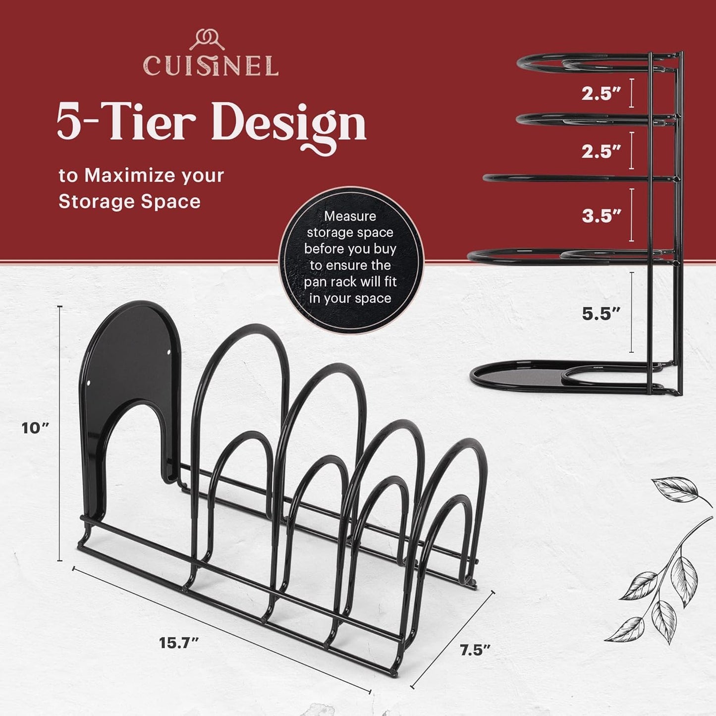 Cuisinel Pots and Pans Organizer - 15" Heavy Duty Skillet Rack - 2 Pack - Kitchen Counter/Cabinet Organization Storage - Holder for Cookie Sheet, Cutting Board, Cast Iron Cookware, Dish, Lid Stand