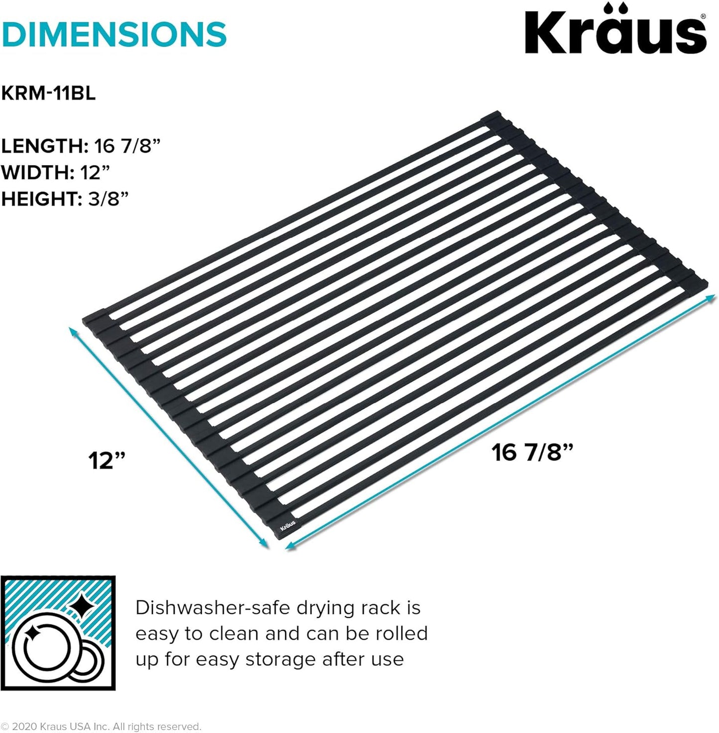 Kraus Multipurpose Workstation Sink Roll-Up Dish Drying Rack, Colander and Trivet in Black, KRM-11BL (Pack of 2)