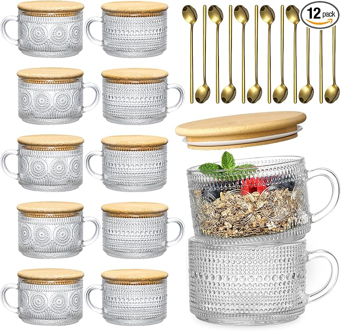 LANDNEOO 12pcs Set Irish Coffee Glasses, Vintage Coffee Mugs, Overnight Oats by MakeLifeBetterEasier