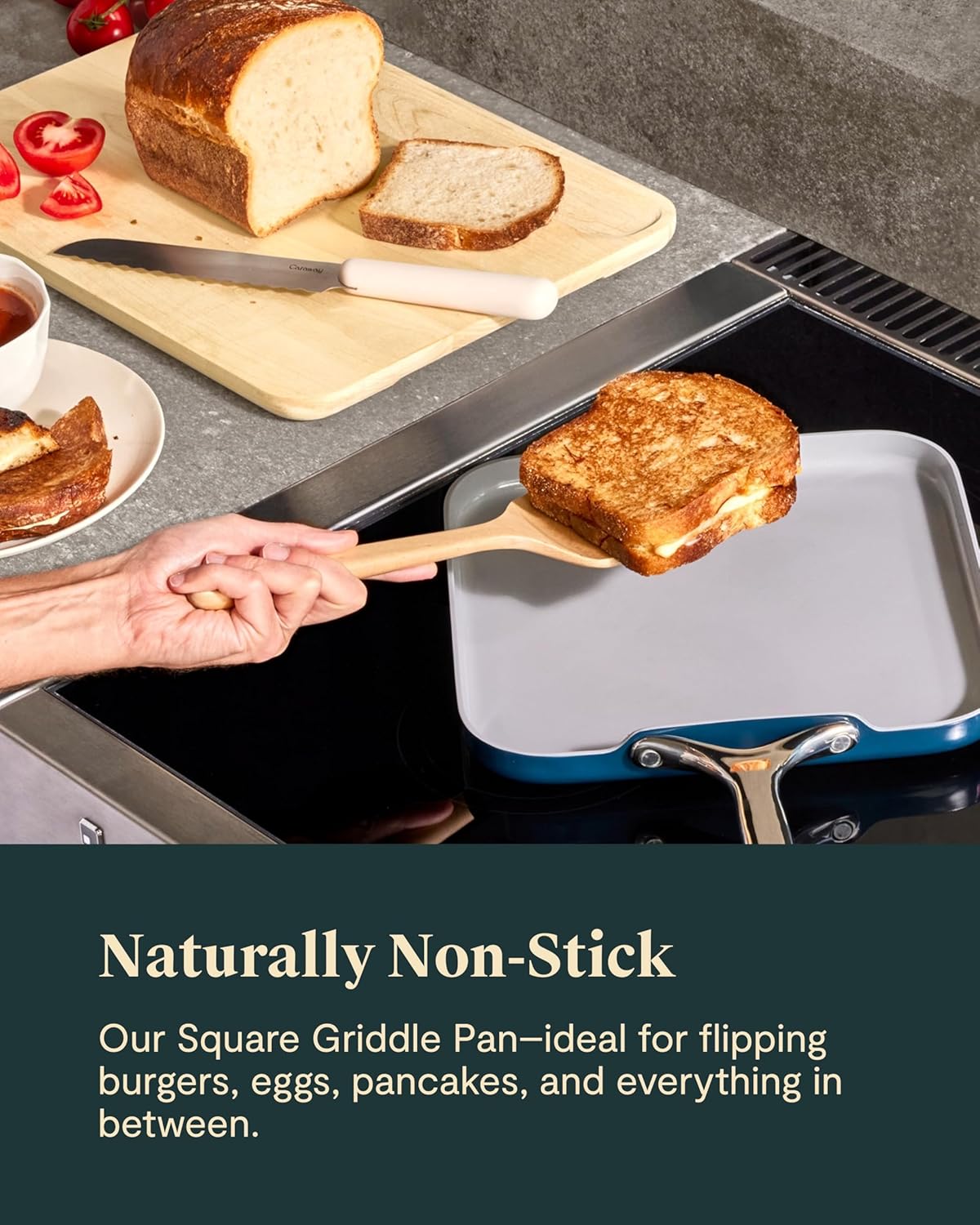 Caraway Square Griddle Pan - 11” Square Pan - Non-Stick Ceramic Coated - Non Toxic, PTFE & PFOA Free - Oven Safe & Compatible with All Stovetops - Navy