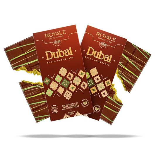 Royale Chocolatier Dubai Chocolate Bar | Large 200g Size | Grade-A Pistachio and Knafeh | Gooey Filling | Cocoa Butter Milk Chocolate With White Chocolate Drizzle | No Preservatives or Artificial Coloring