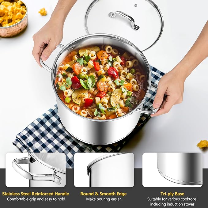Homikit 20 Quart Soup Pot with Lid, Large Stainless Steel Stock Pot with Double - Image 6