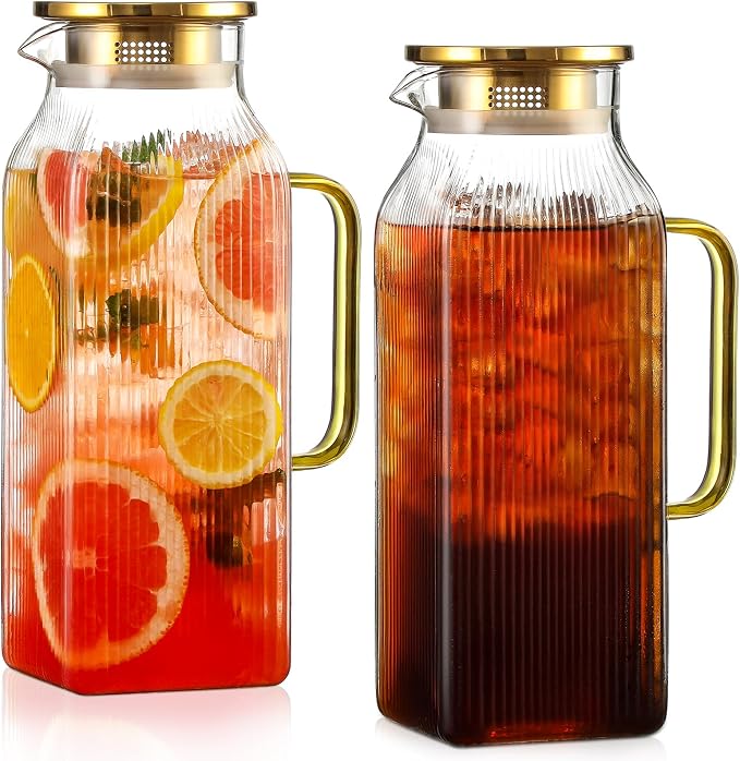 2 Pack 2 Liter/68 oz Square Glass Pitcher by Unknown