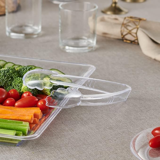 Plasticpro 12'' Serving Tongs Heavy Duty Reusable Kitchen and BBQ Clear Serving - Image 2