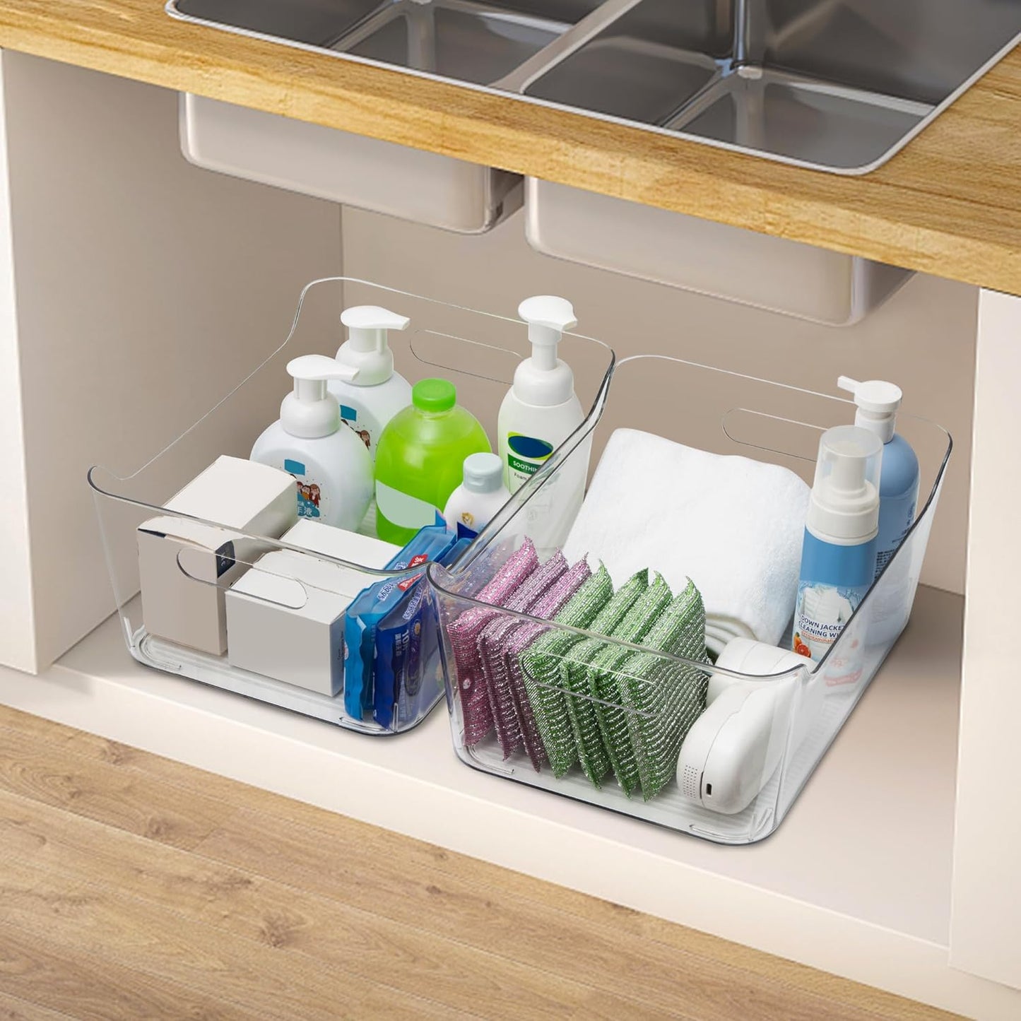 Tiawudi 4 Pack Plastic Storage Bins, Extra Large Pantry Organizer, 13.5" x 10" Clear Storage Containers and Organizer Bins, Multi-Use Bins for Home, Kitchen, Closet and Cabinet