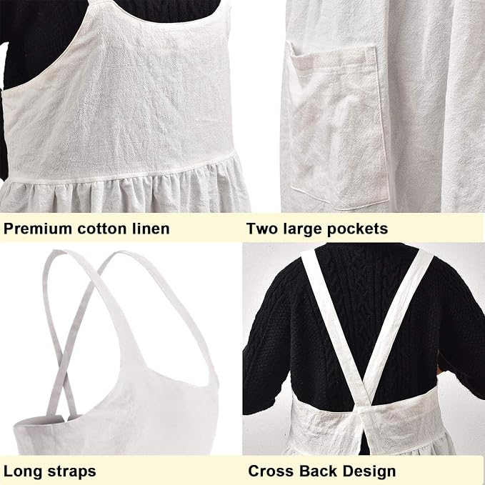 Uaussi Cotton Linen Apron Cross Back Work Apron - Image 2