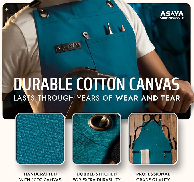 Asaya Chef and BBQ Apron with Bottle Opener and Hand Towel - 10oz Cotton Canvas - Image 3