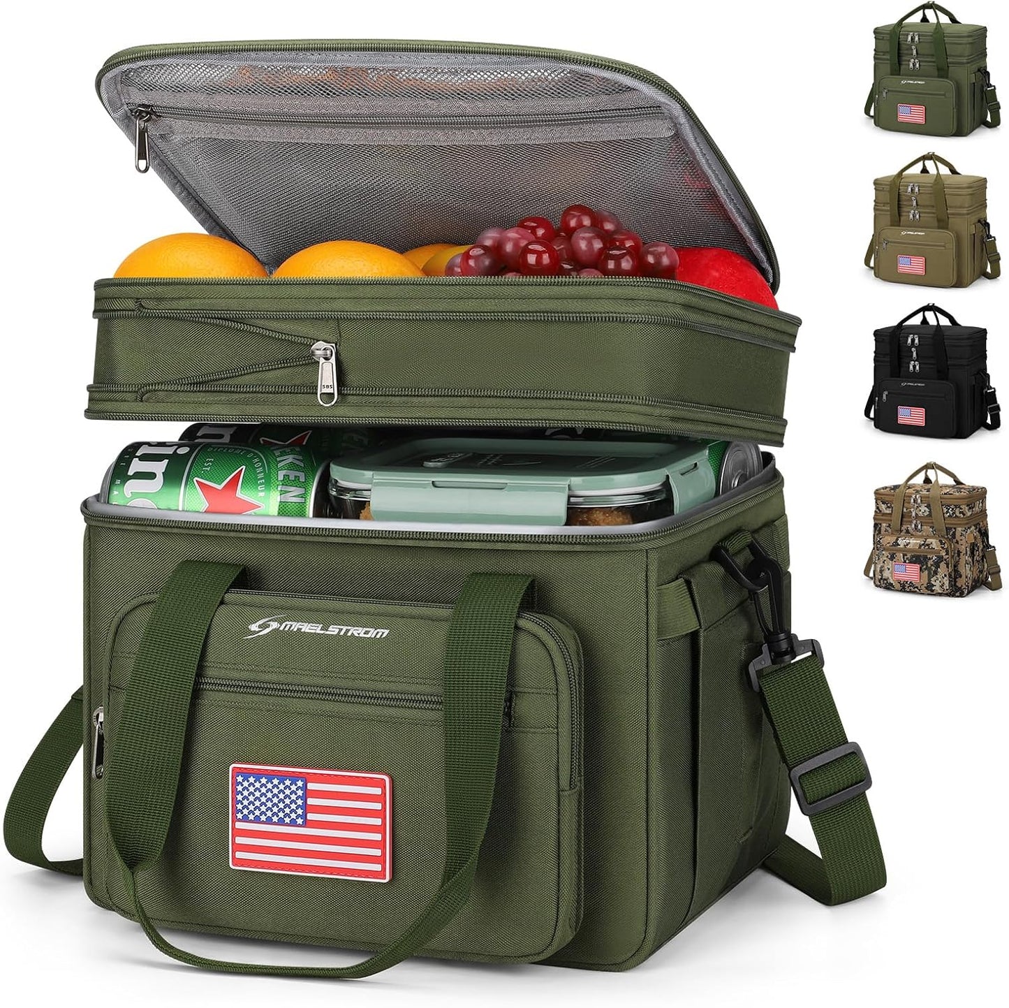 Maelstrom Tactical Lunch Box for Men, 23L Insulated Lunch Bag, Expandable Double Deck Cooler Bag, Lightweight Leakproof Tote Bag With Side Tissue Pocket, Suit For Men and Women, Army Green
