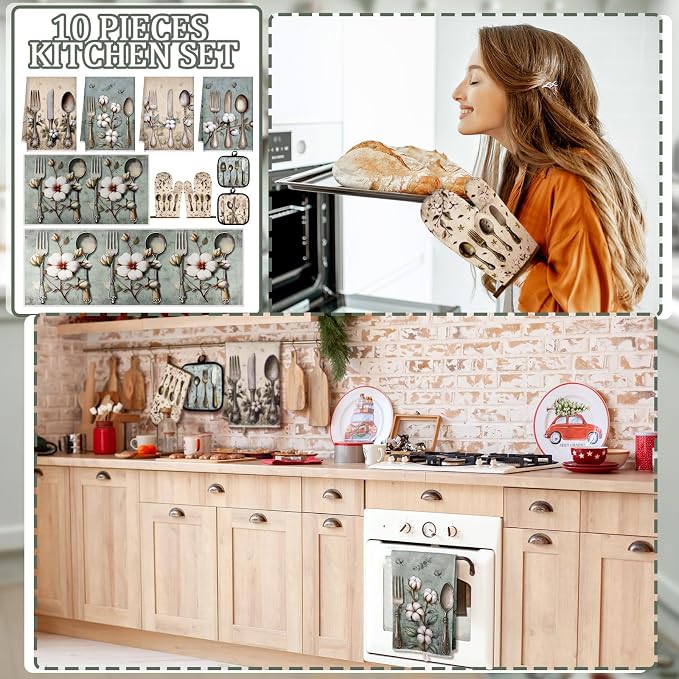 Fourluoo 10 Pcs Farmhouse Kitchen Decor and Accessories Set 4 Kitchen Towels 2 - Image 2