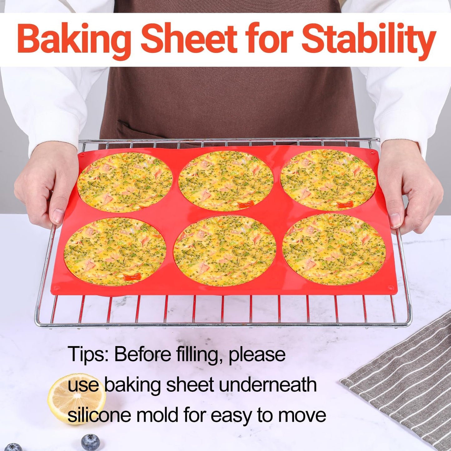 Jumbo Muffin Top Pan, 4 Inch Extra Large Egg Baking Pan for Oven Silicone Molds for Breakfast Sandwiches, English muffins, Whoopie Pies, Corn Bread, Egg bites, 2 Pack Red