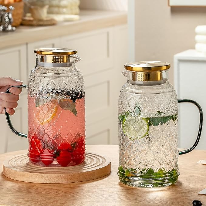 Buaic Glass Pitcher with Lid, 84 oz/2.5 Liter Vintage Water Pitcher, Iced Tea - Image 6