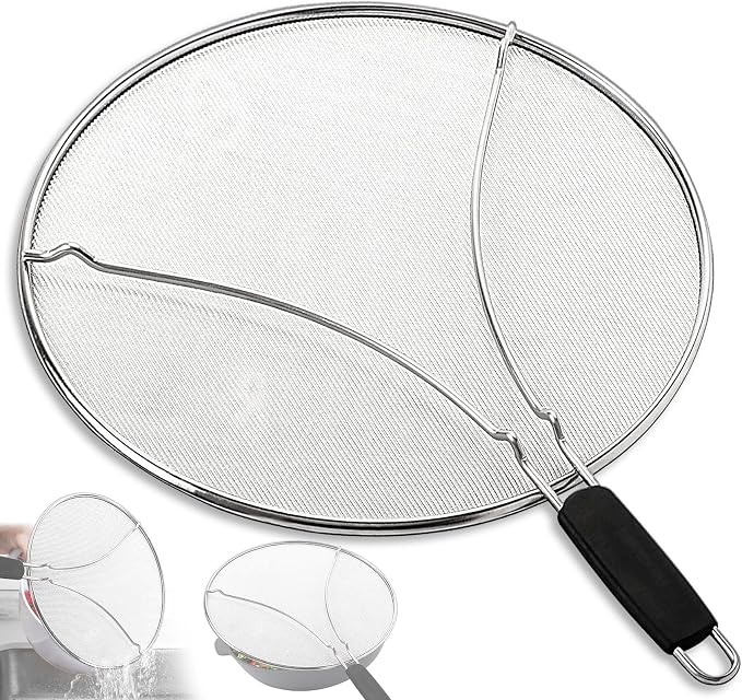 Splatter Screen for Frying Pan & Food Strainer, 13 Inch Stainless Steel Grease by PLACHIDAY