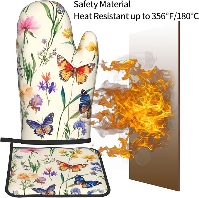 Vintage Floral Oven Mitts and Pot Holders Spring Summer Kitchen Accessories Set - Image 5