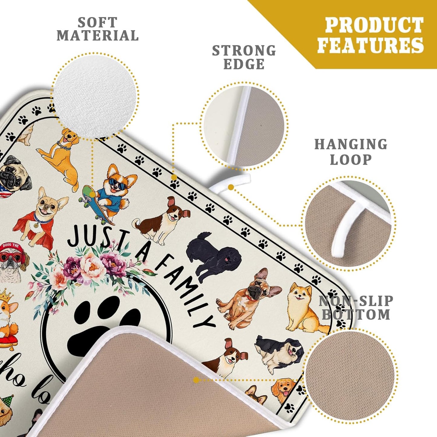 Lovely Dogs Dish Drying Mat Absorbent Printed Drying Pad for Kitchen Counter