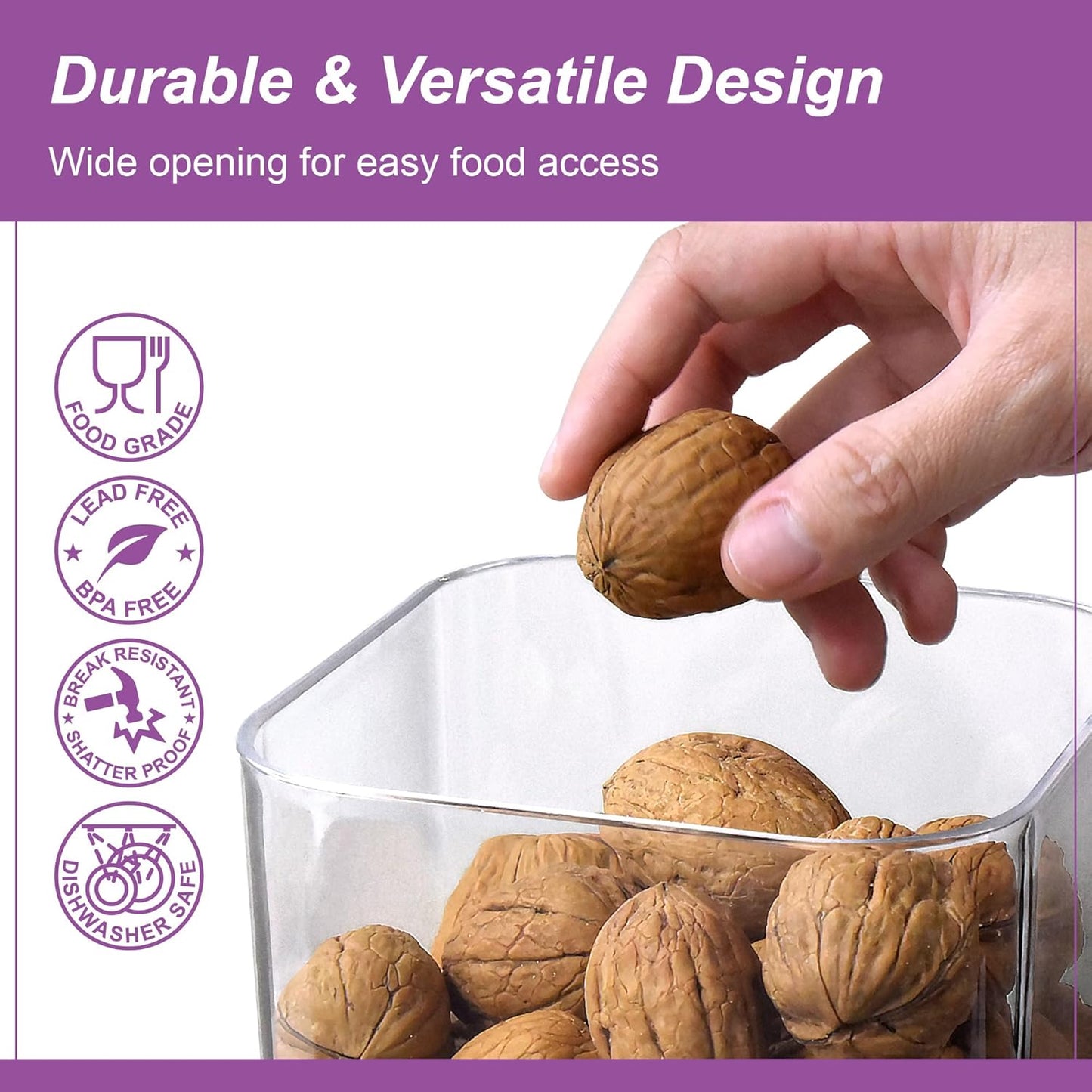 Amazing Abby - Carol - Acrylic Canister (4-Piece Set), 48/72/96/112-Ounce Capacity, Plastic Airtight Food Container, Stackable, BPA-Free, Shatter-Proof, Perfect for Home and Commercial Use