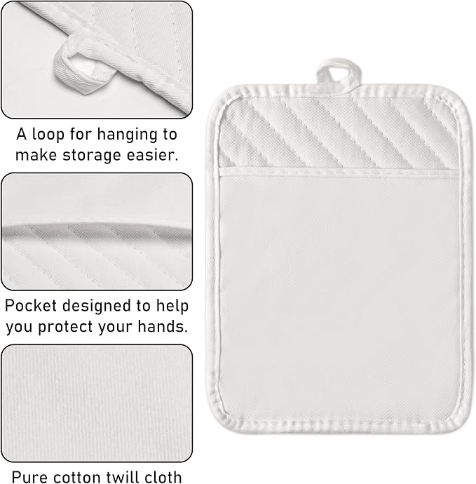 GROBRO7 6Pcs Cotton Oven Mitts and Pot Holders Set Heat Resistant Hot Pads - Image 3
