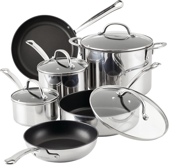 Farberware Millennium Stainless Steel Nonstick Cookware Set, 10-Piece Pot and by Farberware