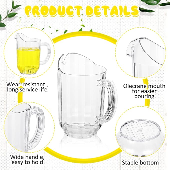 Tessco for you 6 Pcs Plastic Pitchers 60 Ounce Clear Restaurant Jug Large Water - Image 3