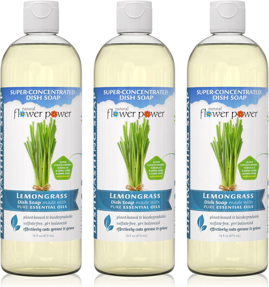 Liquid Dish Soap – Lemongrass – Plant-Based & Scented w/ Pure Essential Oils – Natural Liquid Dishwashing Detergent – Sulfate-Free Gentle Kitchen Soap – Vegan (16 Fl Oz 3 Pack)