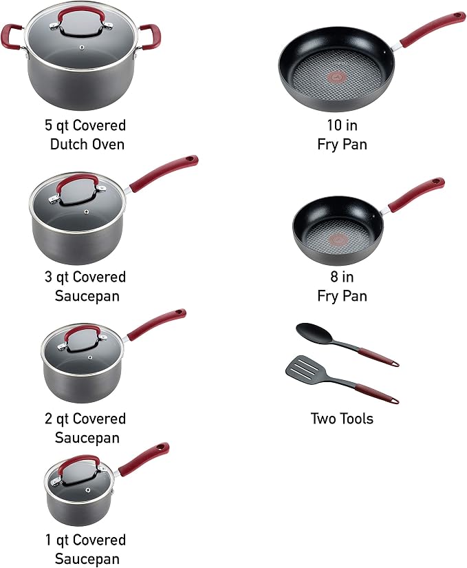 T-fal Ultimate Hard Anodized Nonstick Cookware Set 12 Piece, Oven Broiler Safe - Image 2