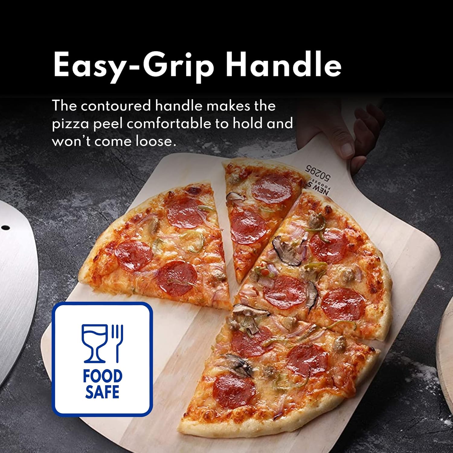 New Star Foodservice 50257 Restaurant-Grade Wooden Pizza Peel, 16" L x 12" W Plate, with 26" L Wooden Handle, 42" Overall Length