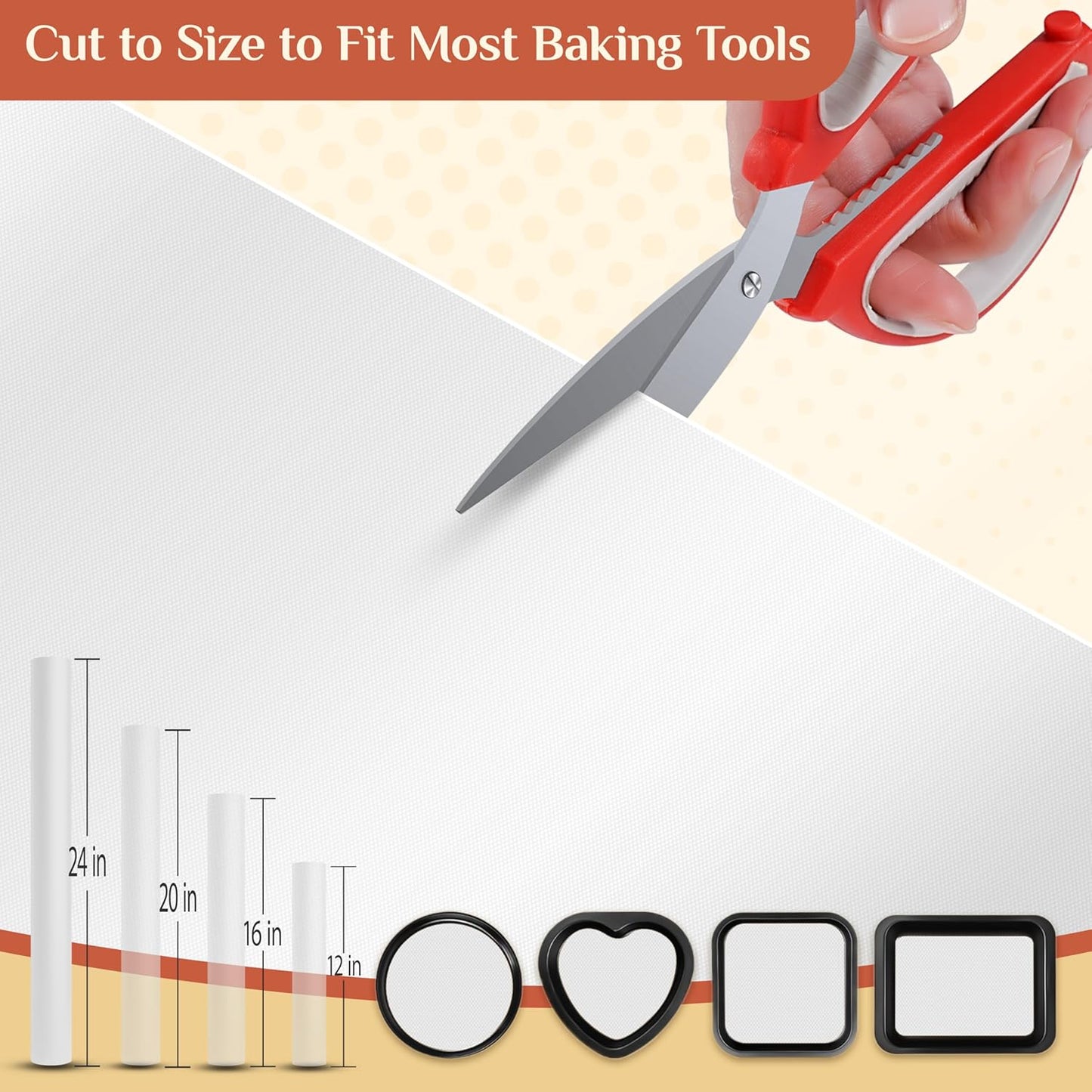 Silicone Baking Mat, 24 IN x 6 FT Free Cutting Baking Sheet,Non-Stick Reusable Dough & Pastry Mat,Non-Slip Silicone Mat Roll for Air Fryer Liner,Freeze Dryer,Oven Baking Pan,Kitchen Counter