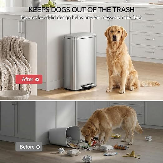 13 Gallon Trash Can and 1.6 Gallon Kitchen Trash Can Combo Set, Stainless Steel - Image 7