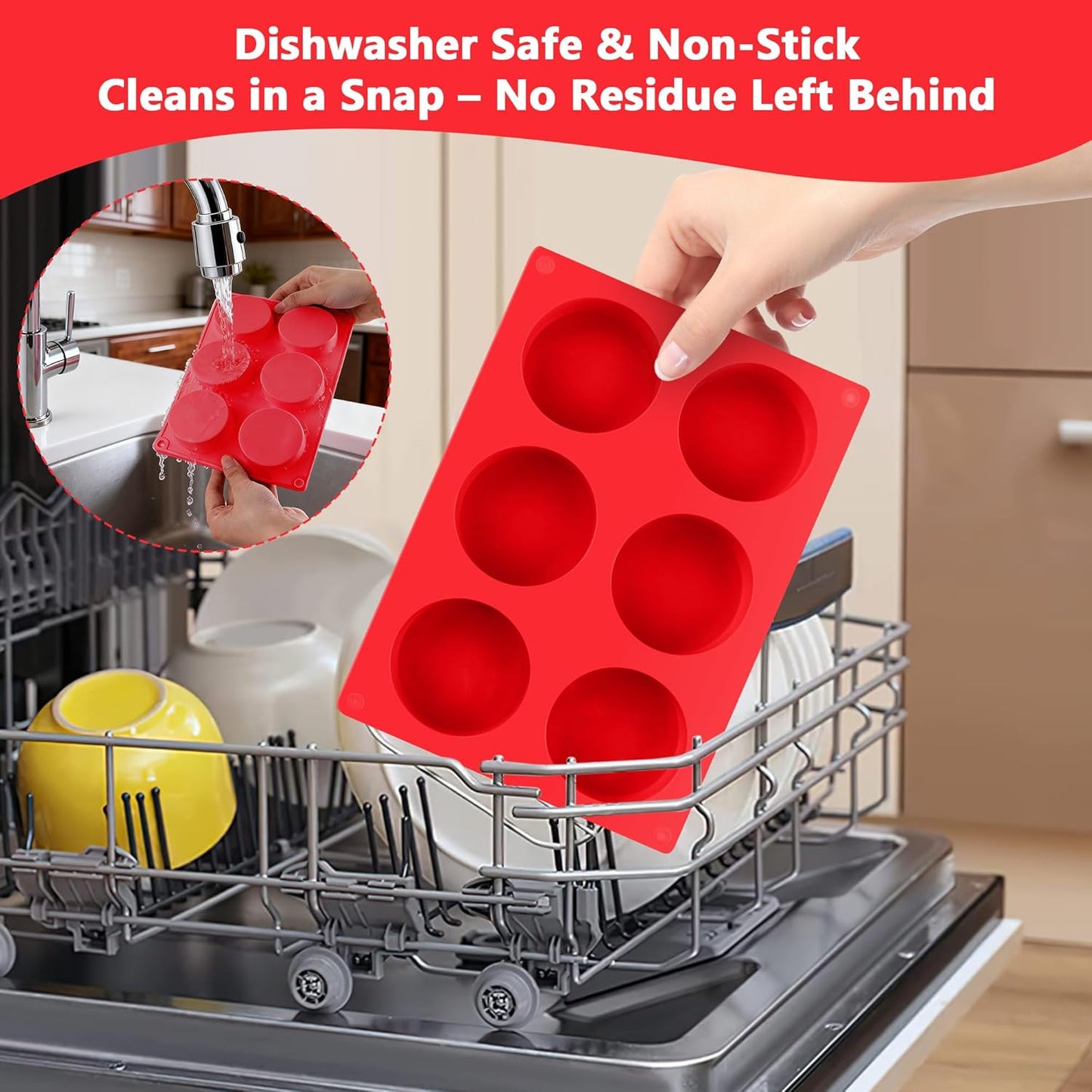 3-Pack Jumbo 6-Cup Silicone Muffin Pan Silicone Muffin Pan - Non-Stick Baking Mold for Cupcakes, Cornbread, Eggs - Red