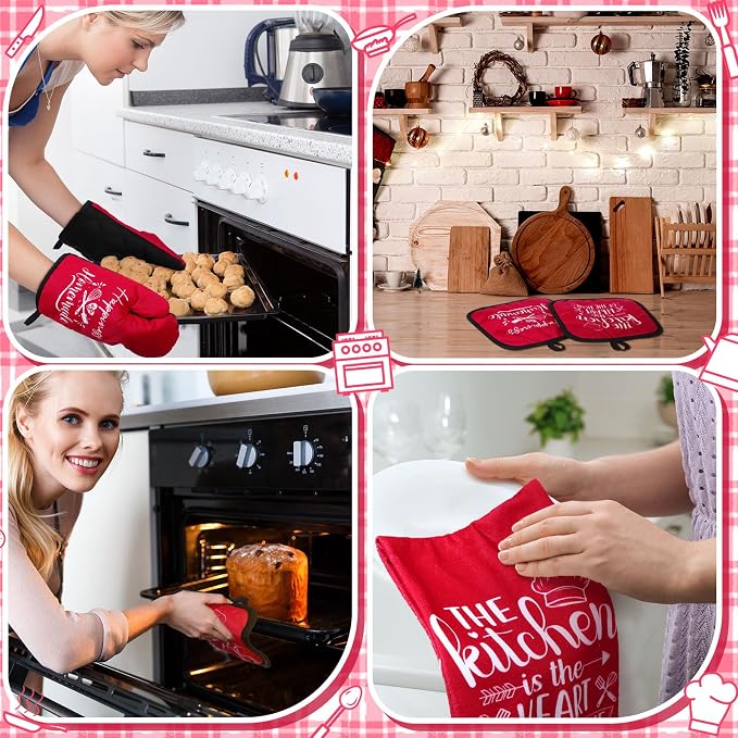 Sratte 6 Pcs Kitchen Decor Accessories Set Farmhouse Towels Pot Holders Oven - Image 5