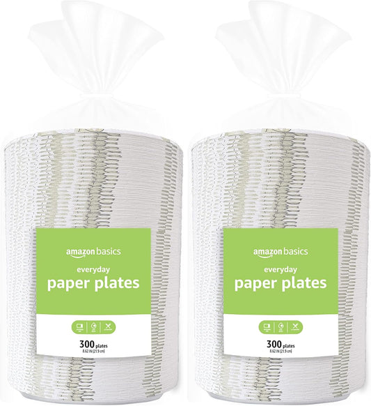 Amazon Basics Everyday Paper Plates, 8.62 Inch, Disposable, 300 Count (Pack of 2)