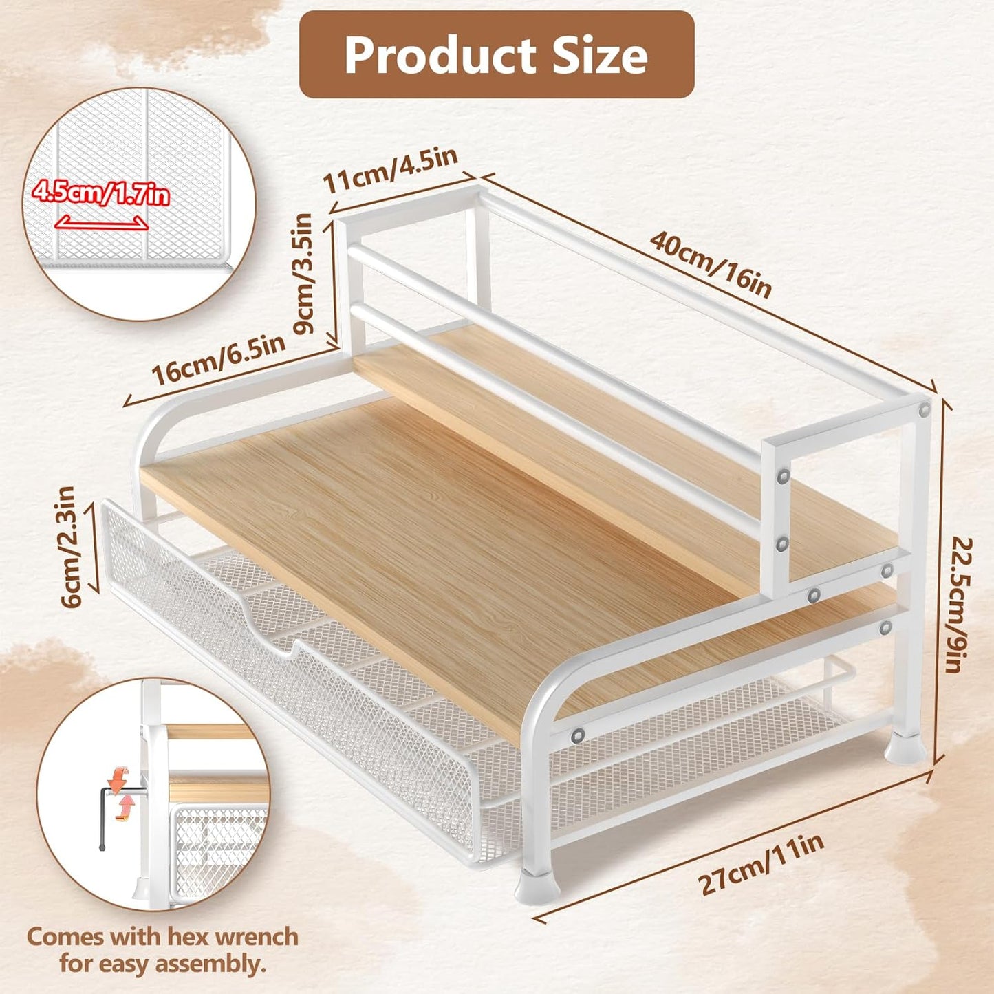 Coffee Syrup Rack Organizer, 3-Tier 8 Bottles Syrup Rack with 35 K Cup Storage Basket for Coffee Bar, Countertop Bottle Holder Stand for Wine, Dressing for Kitchen Cafe Station- White