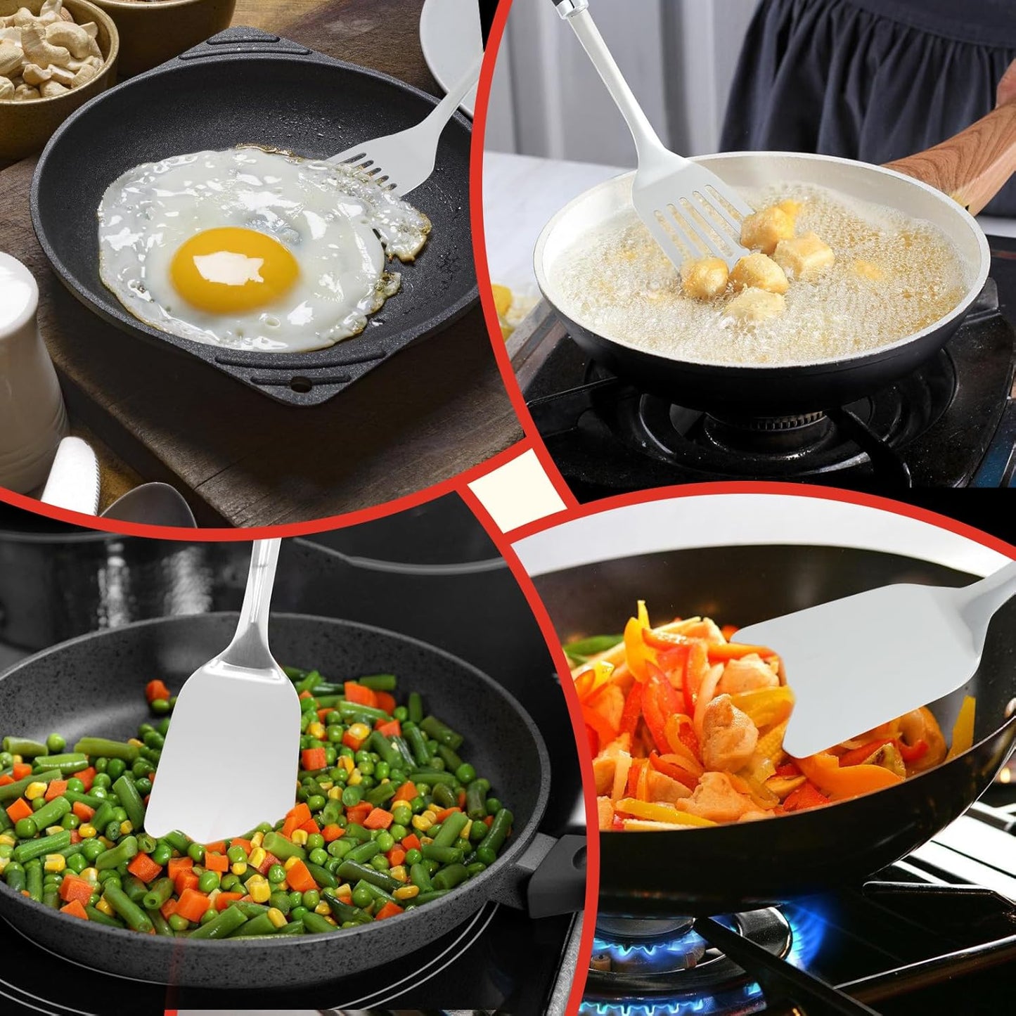 2 Pcs Stainless Steel Spatulas Set,14.2 Silver Slotted Turner, Solid Turner, Kitchen Cooking Utensils Set, High Heat Resistant, Grilling Frying Serving Food, Easy to Clean