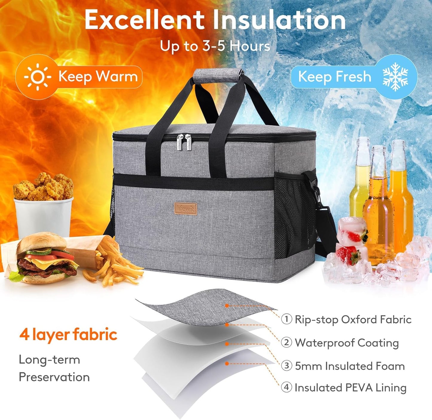 Lifewit Cooler Bag 30/50/60 Cans Collapsible and Insulated Large Lunch Bag Leakproof Soft Cooler Portable Tote for Camping/BBQ/Family Outdoor Activities