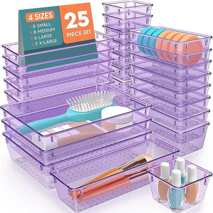 SpaceHacks 25 PCS Plastic Drawer Organizer Set, 4-Size Versatile Organizer by SpaceHacks