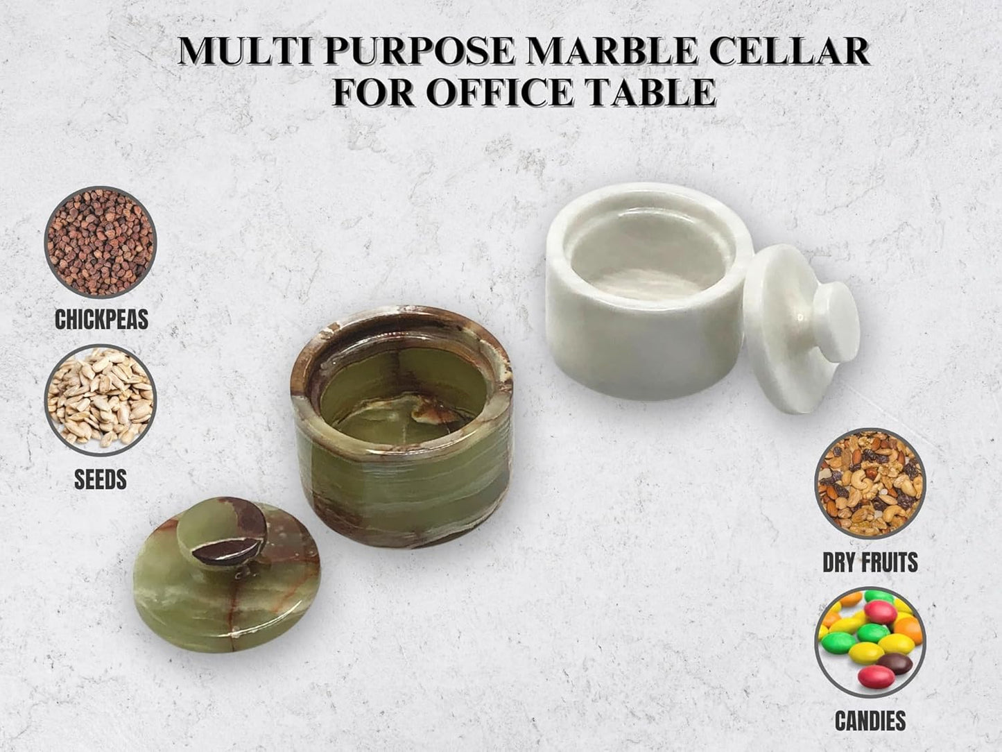 Premium Marble Salt Cellar with Lid 2 Pack | 3.5 oz Kitchen Storage Container | Elegant Cooking Salt Box | Spice Jar Keeper for Counter (White Green)