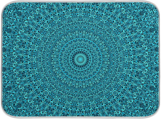 Super Absorbent Dish Drying Mat Microfiber Fast-Drying Dish Mat 16" x 18" Kitchen Dish Drying Pad Mandala Turquoise Teal Blue Green