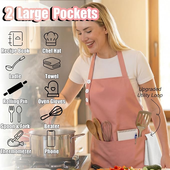 TOSHE Kitchen Apron Waterdrop Resistant Cotton Apron - Image 2