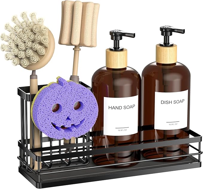 Moforoco Kitchen Dish Soap Dispenser Set, 16OZ Glass Bottle, Hand and Dish Soap by MOFOROCO