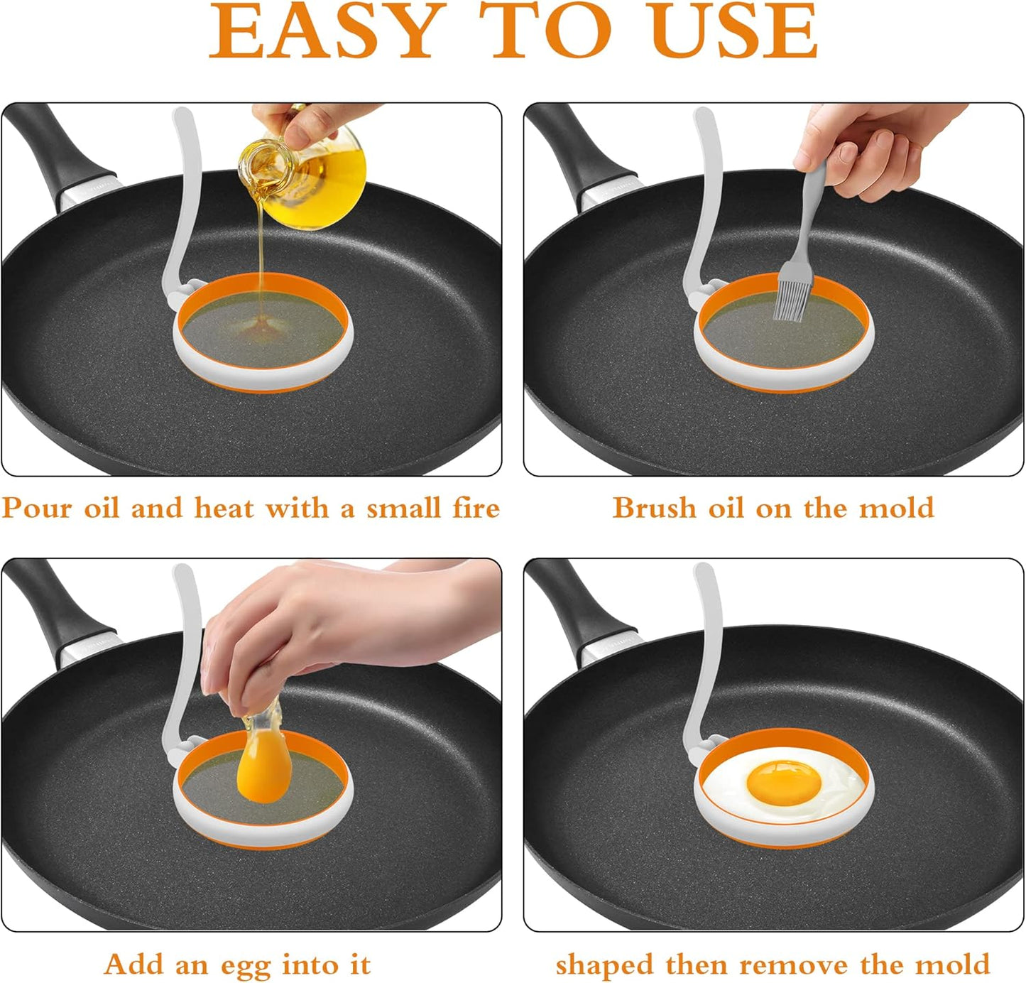 Silicone Egg Molds for Kids, Round Egg Ring for Frying Egg, Easy Clean Silicon Egg Rings Pack of 4, Nonstick Silicone Egg Mcmuffin Maker Pancake Ring Kitchen Egg Fry Ring