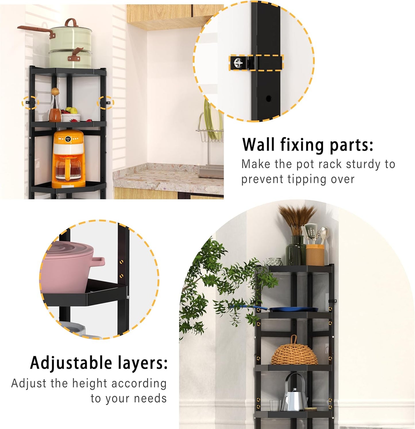 5-Tier Multifunctional Adjustable Pan & Pot Rack for Kitchen, Pan Organizer, Pot Lid Organizer (Big Corner 5-tier)
