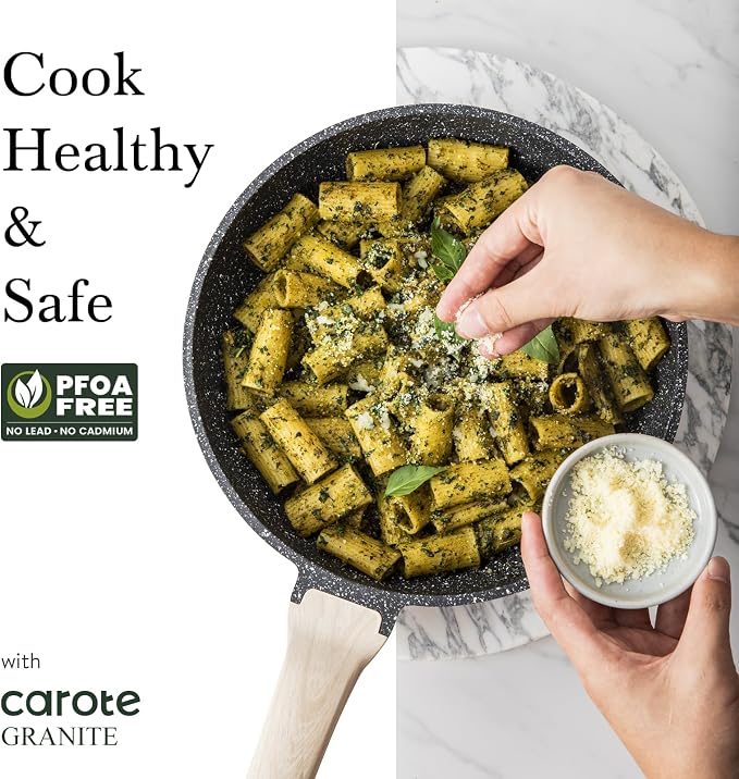 CAROTE Non Stick Frying Pan Skillet Set, Omelet Pan, Healthy Non Toxic Granite - Image 4