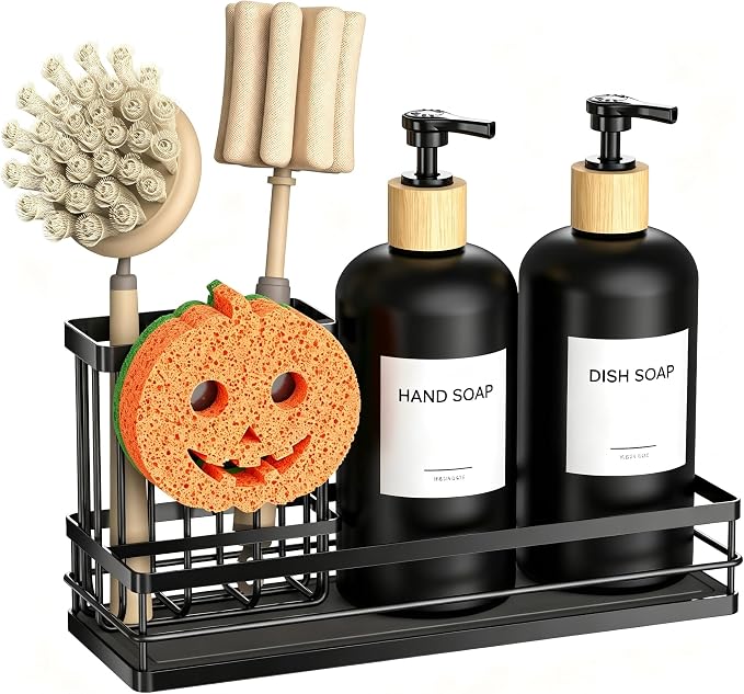 Moforoco Kitchen Dish Soap Dispenser Set, 16OZ Glass Bottle, Hand and Dish Soap by MOFOROCO