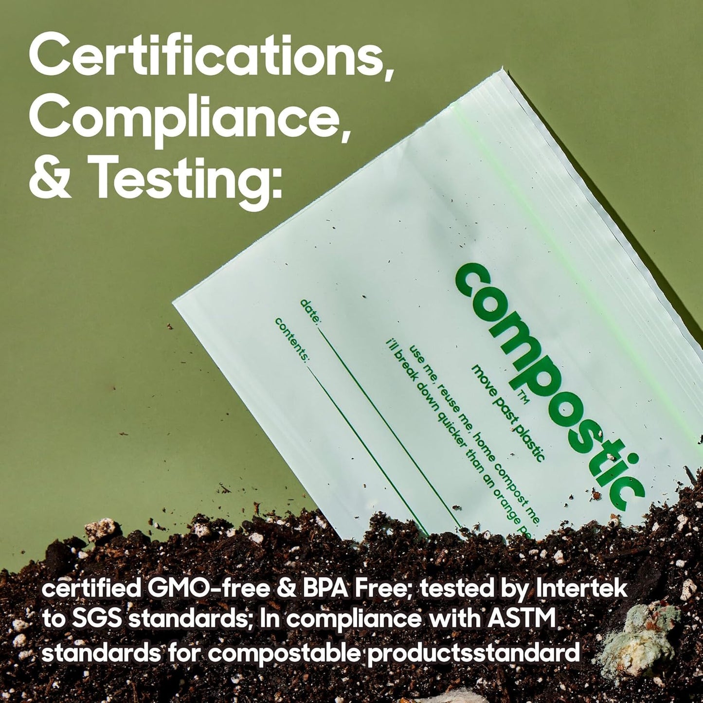 Home Compostable Resealable Snack Bags (6"x 3.5"), Microwave & Freezer Safe, Organic Food Storage Container, 30 Count (Pack of 2)