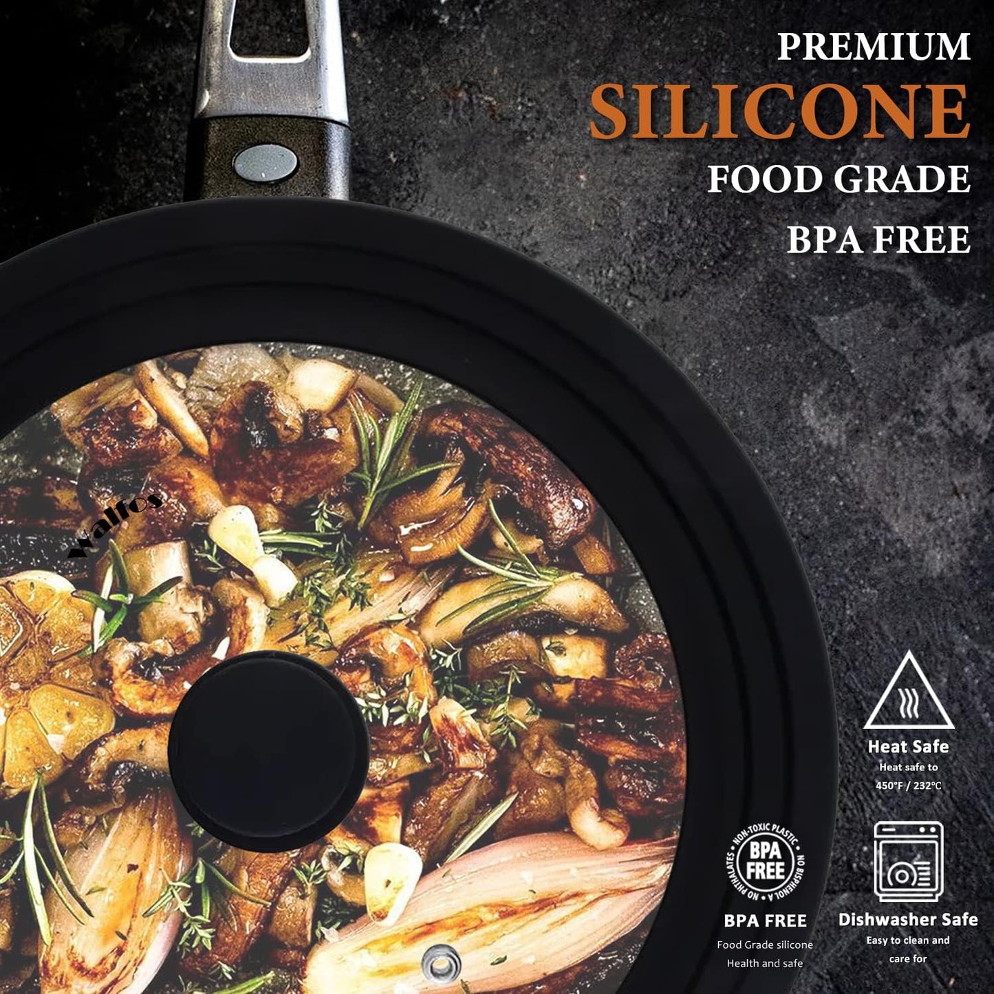 Universal Lid for Pots, Pans and Skillets & Frying Pan - Small Pan lids Fits 6.5", 7" and 8" Diameter Cookware - Tempered Glass with Heat Resistant Silicone Rim